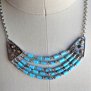 Lucky Brand Turquoise and Tiger Eye Necklace, Fun Art Deco Western Inspired